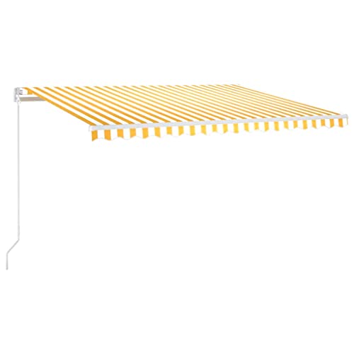 vidaXL Manual Retractable Awning with LED 450x350 cm Yellow and White - UV/Water-Resistant Canopy for Outdoor, Garden, Patio