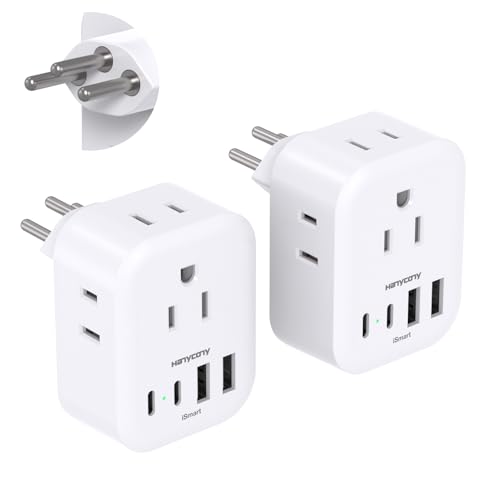 2 Pack Switzerland Travel Plug Adapter, HANYCONY Type J Power Adapter with 4 Outlets 4 USB Ports (2 USB C), Swiss Plug Adapter for US to Switzerland, Liechtenstein, Rwanda etc