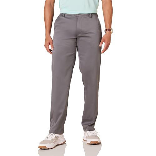 Amazon Essentials Men's Straight-Fit Stretch Golf Trousers, Grey, 32W / 28L