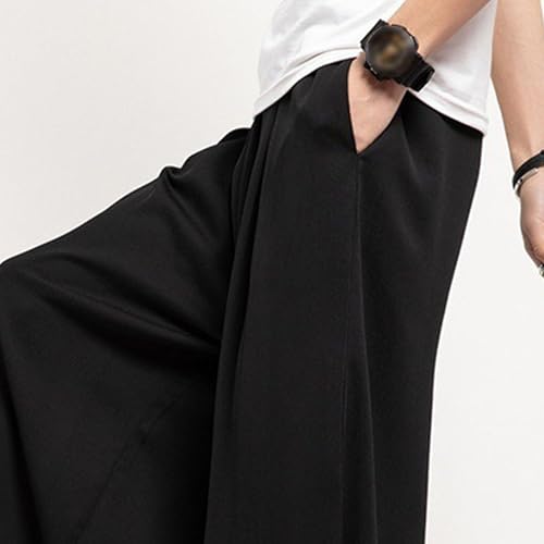 Men's Casual Wide Leg Harem Pants Solid Baggy Japanese Pants Lightweight Breathable Elastic Waist Hakama Pant3
