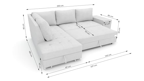 Dako Martha Right-Hand Corner Sofa Bed – 3-Seater with Pull-Out Sleeping Function & Storage – Fabric L-Shaped Sofa – 2 Colour Options (Cream) - Image 3