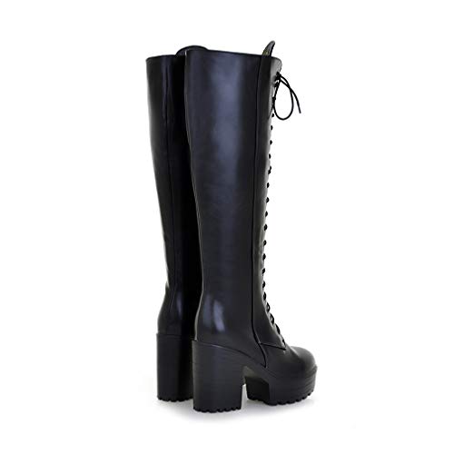 MFairy Women's Lace-up Strappy Knee High Combat Stacked Heel Boot Chunky Heel Platform Shoes3