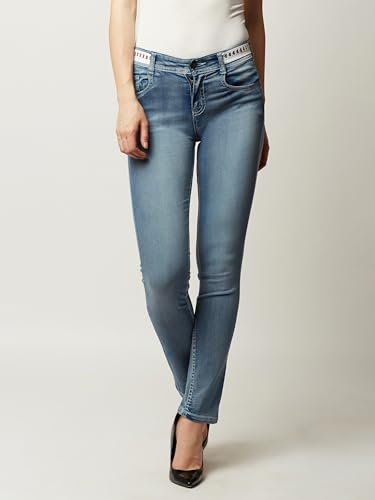 Image of Miss Chase Women's Skinny High Rise Cropped Fringed Hemline Detailing Stretchable Denim Jeans