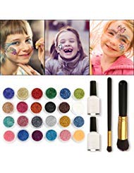 SKYMORE Glitter Tattoo Kit, Face paint, Temporary Tattoos, Make Up Body Glitter, With 24 Glitter Color,108 Uniquely Themed Tattoo Stencils, Body Art Design For Kids Teenager Adult,Halloween