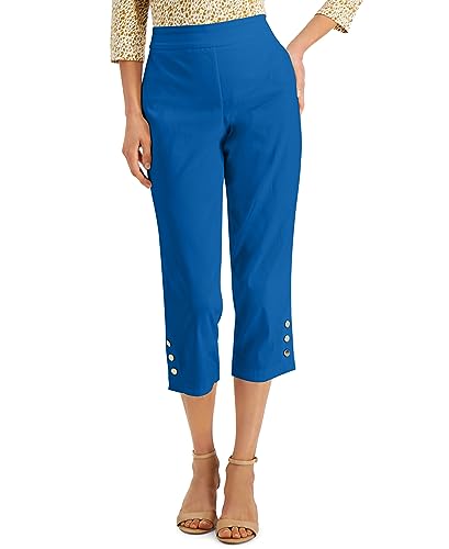 JM Women's Snap Hem Capri Pants Dark Blue Seaport M