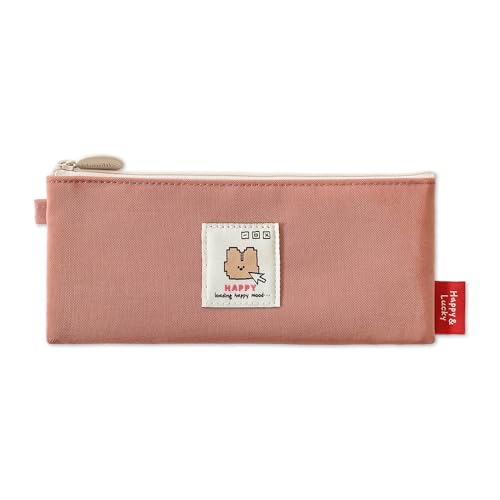Image of Monolike Happy and Lucky Daily pen case, Pink - Slim Water-Resistant Nylon Pen Pouch, Aesthetic Vivid Stationery Organizer for Office