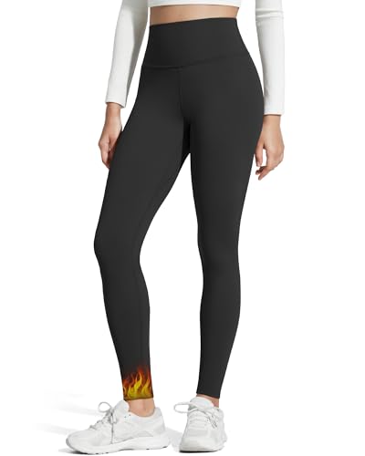 G4Free Fleece Lined Yoga Pants Thermal Leggings with Pockets High Waisted Comfy Stretch Trousers Workout Casual Winter Warm(Black,M,25')