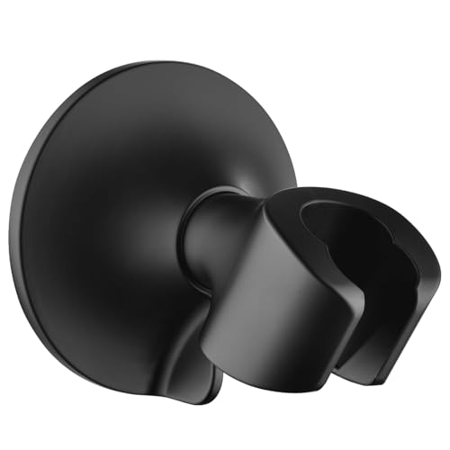 BRIGHT SHOWERS Strong Adhesive Shower Head Holder with Dual Angle Adjustable, Wall Mounted Handheld Shower Bracket, Easy Installation, Screw Mounting Options, Matte Black