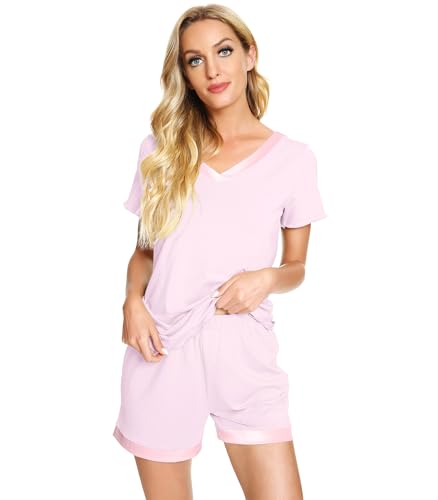 Image of WiWi Viscose from Bamboo Pajamas Set for Women Super Soft Short Sleeve Cooling Summer Plus Size Pjs Sets Sleepwear S-4X