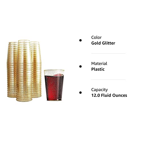 Munfix 100 Glitter Plastic Cups 12 Oz Clear Plastic Cups Tumblers Gold Glitter Cups Disposable Wedding Cups Elegant Party Cups Recyclable And Bpa-Free #TOP4