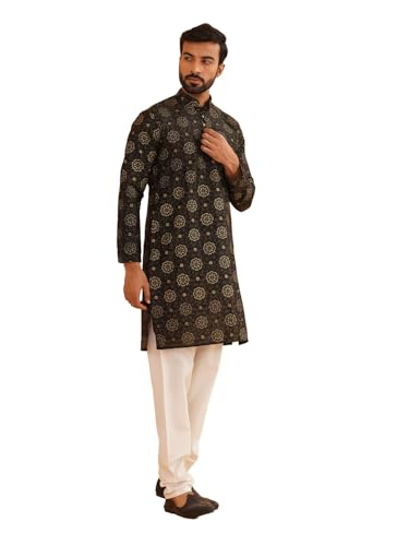 Image of SOJANYA Men's Silk Blend Printed Since 1958 Kurta Churidar Pyjama Set