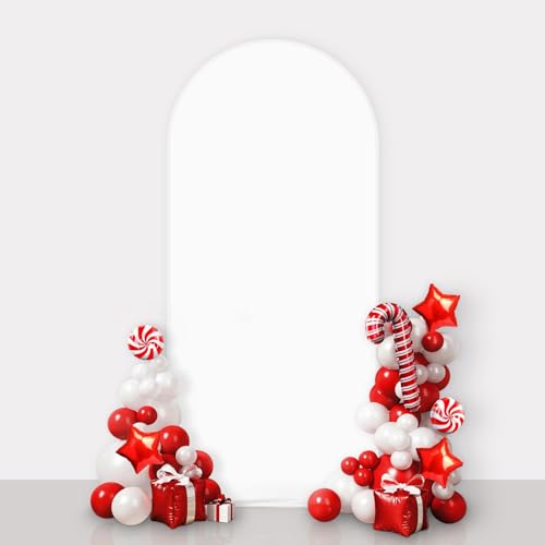 AIBIIN Telón de Fondo de Tela de Arco Blanco de 0.8 x 1.8 m, Color sólido, Parte Superior Redonda, Cubierta de Marco de Arco de 2 Lados, Soporte de telón de Fondo para Boda, Ceremonia, Fiesta de