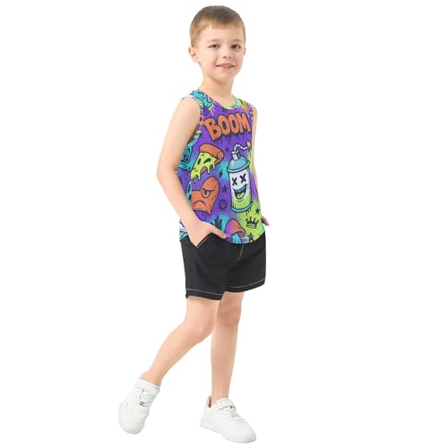 JUNZAN Street Graffiti Tank Tops for Children Sleeveless Summer Vest Tee Kids Clothes for Basketball Sports Beach 3T4