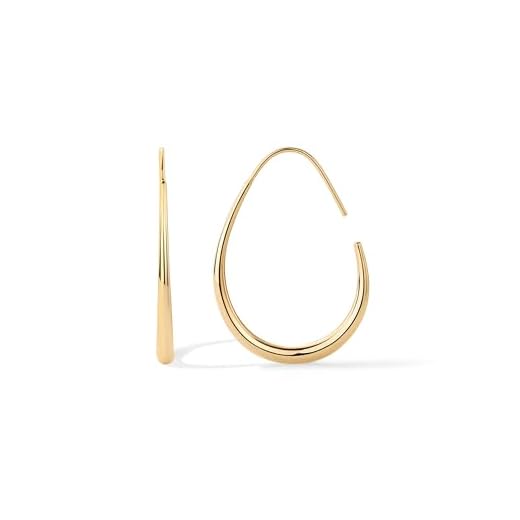 PAVOI 14K Yellow Gold Plated 925 Sterling Silver Post Lightweight Teardrop Hoop Earrings for Women | Large Oval Pull-Through Statement Earrings