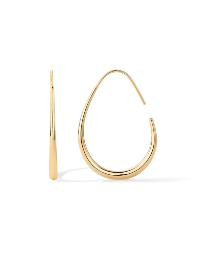 PAVOI 14K Gold Plated 925 Sterling Silver Post Lightweight Teardrop Hoop Earrings for Women | Large Oval Pull-Through Statement Earrings