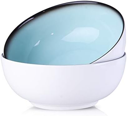 DUS Salad Soup Ramen Scratch Resistance Bowl,54 OZ Large Round Ceramic Cereal Pasta Serving Bowl Sets,Big Porcelain Microwavable Bowls For Eating Set of 2,Outstanding color and Durable (Sky Blue)