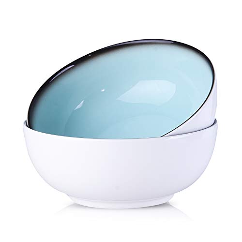 DUS Salad Soup Ramen Scratch Resistance Bowl,54 OZ Large Round Ceramic Cereal Pasta Serving Bowl Sets,Big Porcelain Microwavable Bowls For Eating Set of 2,Outstanding color and Durable (Sky Blue)