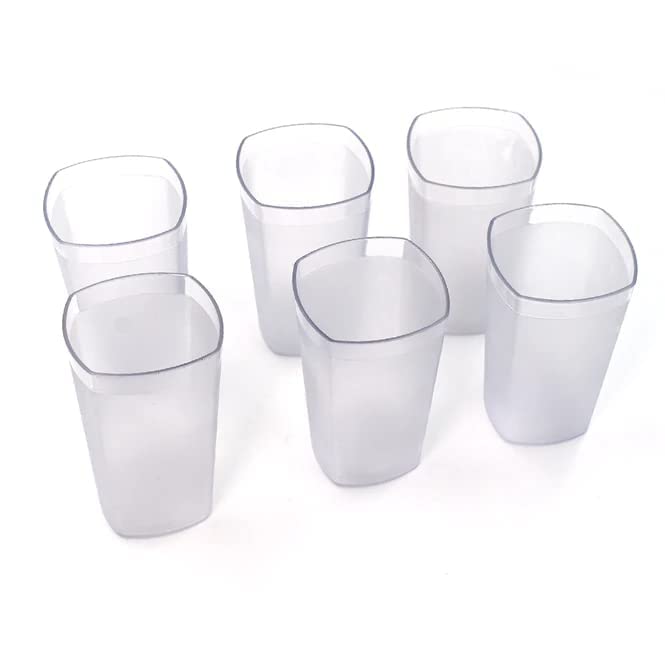 Kainu World Unbreakable Stylish Transparent Water Glass (Set of 6) 350 ml, Plastic Decent Glasses Glass Set