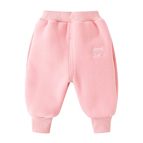 Toddler Kids Boys Girls Fleece Pants Cartoon Animal Embroidery Thermal Trousers Winter Warm Pants