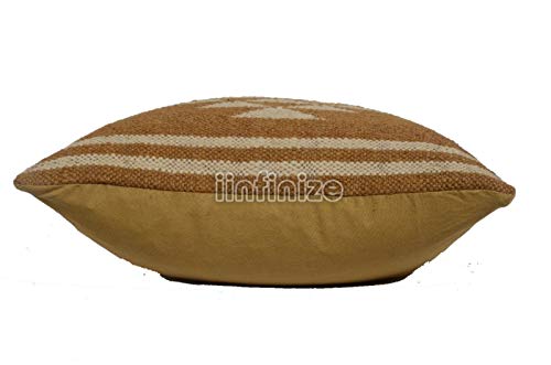 Iinfinize Wool Jute Cushion Cover Golden Pillow Kilim Geometric Design Cushion Cover Vintage Sofa Sham Zip Closure Throw Rest Pillow Bedding Pillow Covers thumb #4