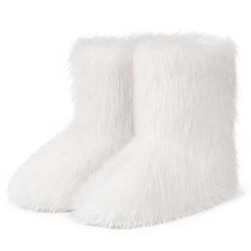 QLR Faux Fur Boots for Women Furry Fuzzy Fluffy...