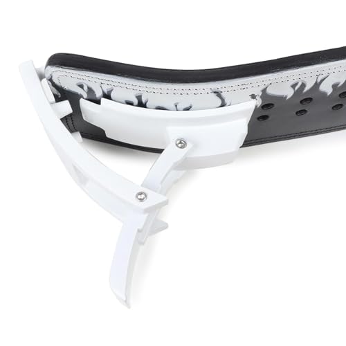 Image of Powerlifting Lever Gym 13mm White Buckle With White Fire Power Extreme Heavy Duty Genuine Leather Belts-Squats Deadlifts Bodybuilding Weight Lifting for Men & Women (Small-26 inch-34 inch)