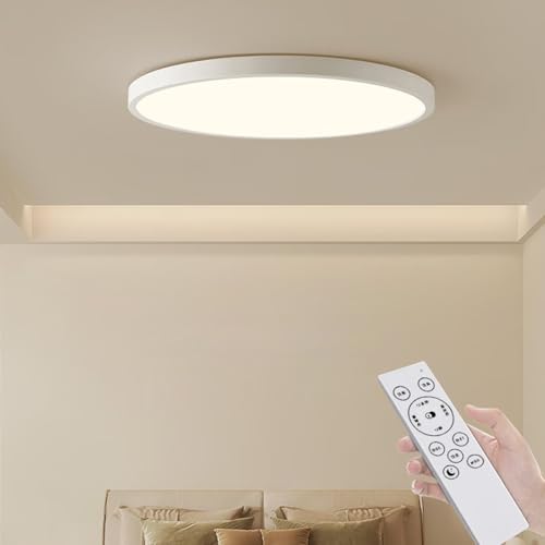 Xmlolyn シーリングライト LED 6畳 8畳 12段階調光調色 おしゃれ 間接照明 照明器具 リモコン 北欧 明るい 木目調 和風 ライト リビング 子供部屋 常夜灯 寝室 和室 洋室 台所 工事不要 (ホワイト, 30cm 6畳 8畳)