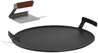 Made In Cookware - Seasoned 17" Round Carbon Steel Griddle + Grill Press - (Like Cast Iron, but Better) - Professional Cookware - Crafted in Sweden - Induction Compatible