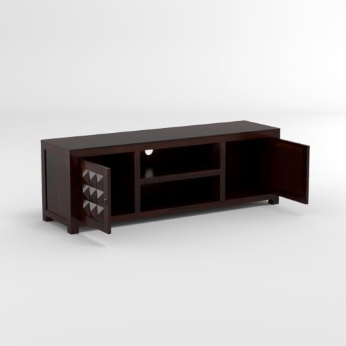 Image of Solid Sheesham Wood Entertainment TV Unit with 2 Door | Rosewood Tv Stand /TV Cabinet for Living Room | Bedroom | Wooden TV Panel with Shelf Stoarge | TV Table