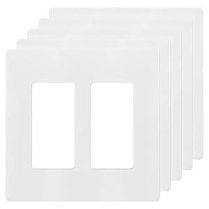 ENERLITES Screwless Decorator Wall Plates Child Safe Outlet Covers, Size 2-Gang 4.68″ H x 4.73” L, Unbreakable Polycarbonate Thermoplastic, SI8832-W-5PCS, Glossy, White (5 Pack)