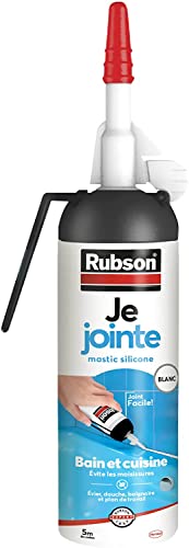 Rubson Je Jointe Mastic Blanc 100 ml, mastic étanche anti-moisissure en aérosol prêt à l'emploi, mastic silicone durable pour joints sanitaires spécial Bain et...