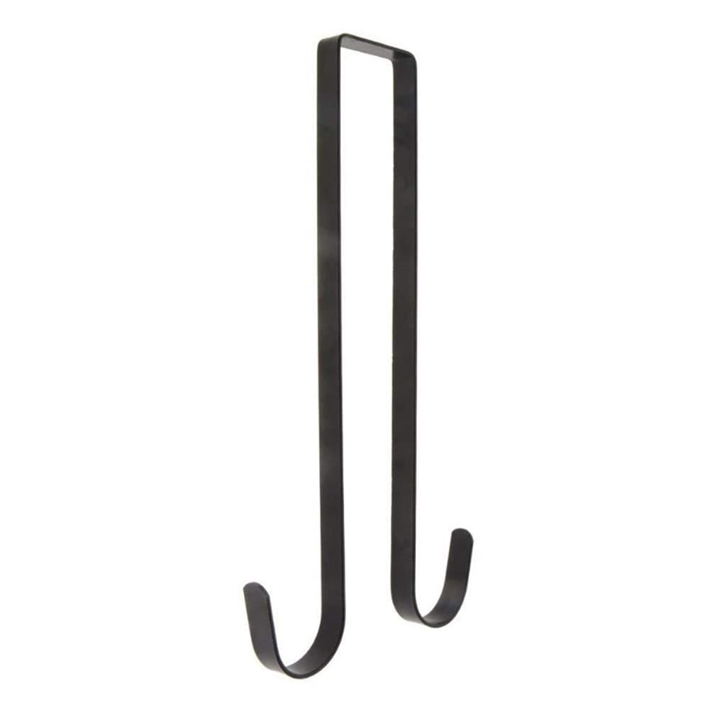 Rachlicy Wreath Hanger Double Sided Metal Hook Over The Door Heavy Duty Holder Ideal for Front Door Christmas Decorations Bags(Black)