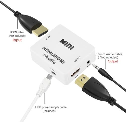 Image of Mini HDMI2HDMI Audio HD Converter, 1080P HDMI-Compatible Audio Extractor Adapter switcher for PC Laptop HDTV (HDMI to HDMI + Audio)