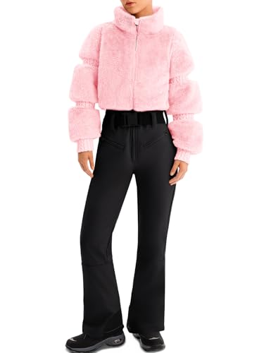 Yousify Womens Snow Suits One Piece Ski Suit Faux Fur Collar Jumpsuit Windproof Winter Warm Ski Outfits for Snowboarding