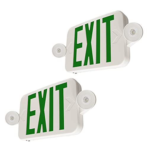 LFI Lights - 2 Pack - UL Certified - Hardwired Green Standard Compact Combo Exit Sign Emergency Egress Light - COMBOJRGWBBx2