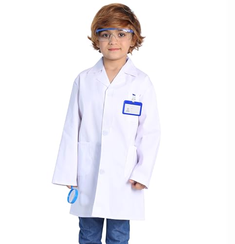 TOGROP 4Pcs Doctor Scientist Lab Costume for Kids Role Play Thick White Coat Birthday Party Gift 2-12 Years