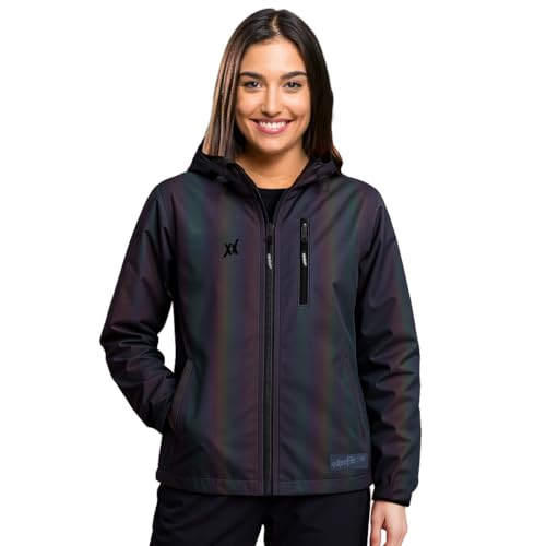 REEFLEXX Reflektor-Damenjacke – Vollreflektierender Windbreaker | Leicht, wasserabweisend, winddicht & stylisch sichtbar (DE/NL/SE/PL, Alphanumerisch, XL, Regular, Regular, Black Rainbow Jacket)