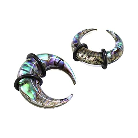 Zaya Body Jewelry Pair Abalone Shell Pinchers Horseshoes 00g 0g 2g 4g 6g 8g Ear Plugs Tunnels Tapers Gauges Septum (00g 10mm) Cover