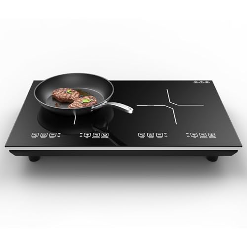 Placa de inducción de 2 luces, doble placa de cocción de inducción, placa de 3600 W, 220 V, 50 Hz, de cristal negro, 11 temperaturas y niveles de potencia, temporizador de 3 horas