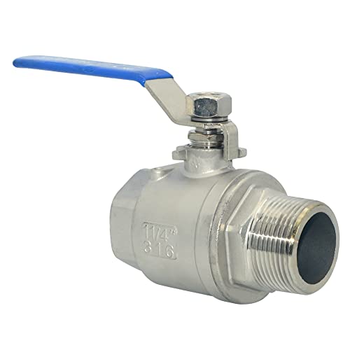 1Pcs Full Port Ball Valve 1-1/4'' - Heavy Duty Male NPT (MNPT) X Female NPT (FNPT) Thread with Long Handle Switch,Stainless Steel 304 for Water, Oil, and Gas,1000WOG
