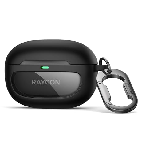 SURITCH Case for Raycon Everyday Earbuds (2024 Edition), Shockproof Magnetic Case for Raycon Bluetooth True Wireless in-Ear Buds Headphones, Protective Cover with Magnetic Lid Lock & Carabiner, Black