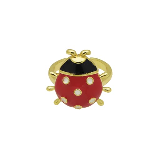 Cute Red Ladybug Wrap Finger Ring 14k Gold Plated Enamel Insect Animal Open Adjustable Knuckle Tail Stacking Statement Rings Promise Eternity Thin Bands Dainty Festival Jewelry for Women Daughter