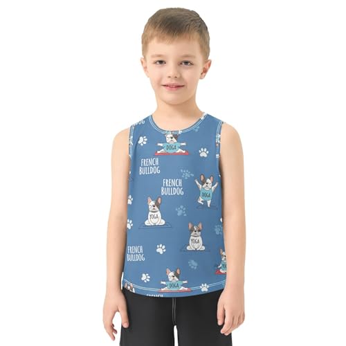 J JOYSAY Yoga Dog Bulldog Blue Boys Tank Top Sleeveless Muscle Shirts Quick Dry Sport Active Workout Kids T-Shirts 3-15T2