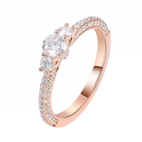 Aotiwe Anillos para mujer, anillos de plata para mujer, góticos, delicados con forma redonda de 0,5 quilates, moissanita de oro rosa, J 1/2, Oro rosa de 14 quilates, Moissanita