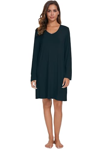 Image of Kabento 2 Pack Long Sleeve Nightgowns for Women Soft Cotton Night Gowns Sleepwear V Neck Nightshirts