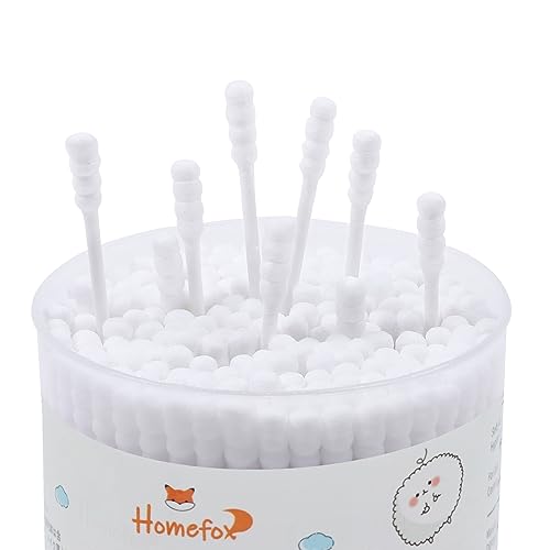 HOMEFOX Cotton Swabs Spiral Slim - 400 Count Organic Cotton Buds Double Side Tightly Wrapped Cotton Tips Paper Stick Soft Gentle Lint-Free Cruelty-Free, Round & Spiral (White)