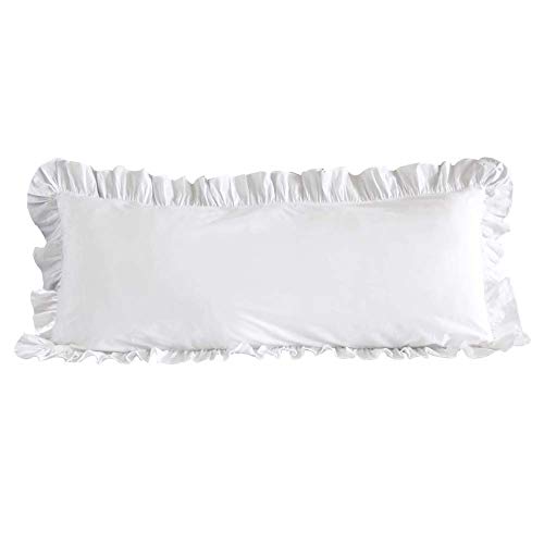 UCZ US Comfort Zone Women Pregnancy Body Pillow Sham Size of 20 Inch by x 54 Inch Edge Ruffle 700 Thread Count 100% Egyptian Cotton One PC Body Pillow Cover Envelope Closure White Solid