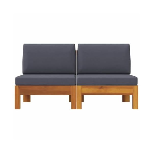 vidaXL 2X Acacia Solide Canapés Centraux avec Coussins Canapés Centraux de Patio Meuble de Terrasse Canapés de Jardin Extérieur Gris Foncé