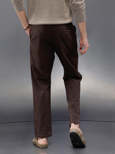 Image of WROGN Men's Cotton Blend Trousers | Solid | Regular Fit