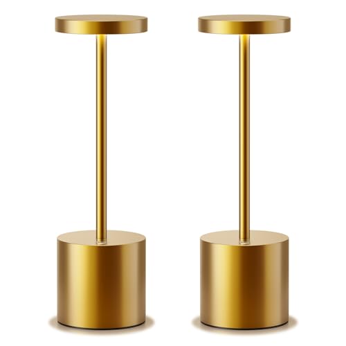 SLSMD Lampada da tavolo senza fili LED Ricaricabile Dimmerabile 5000mAh 3 Modalità di Luce USB-C Lampada da tavolo Uso Interno/Esterno (2 Oro)